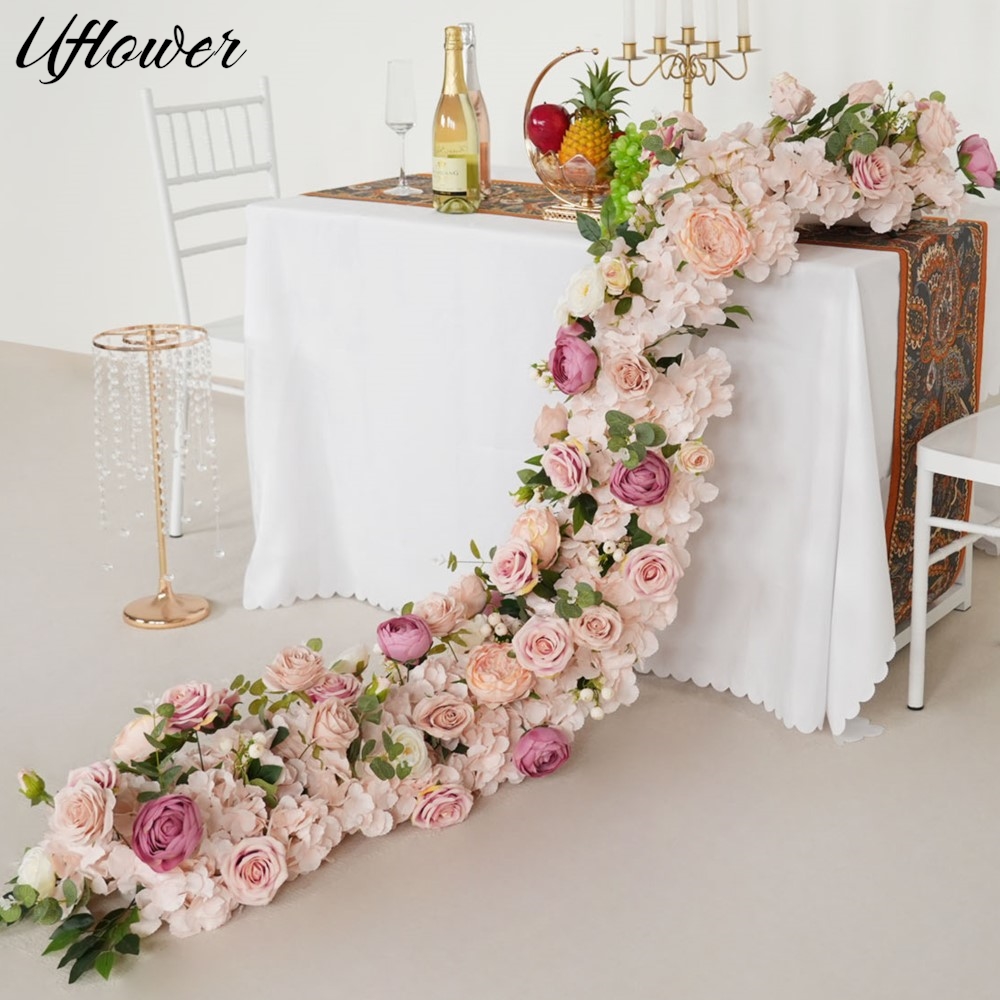 Uflower 200cm 핑크 로즈 수국 인조 꽃 줄  - Flower Wall Panel 리뷰 및 가격