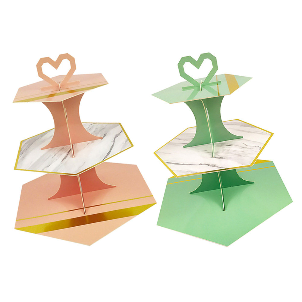 2Pcs 대리석 패턴 종이 케이크 스탠드 3단 육각형  - Cupcake Stand Tier 리뷰 및 가격