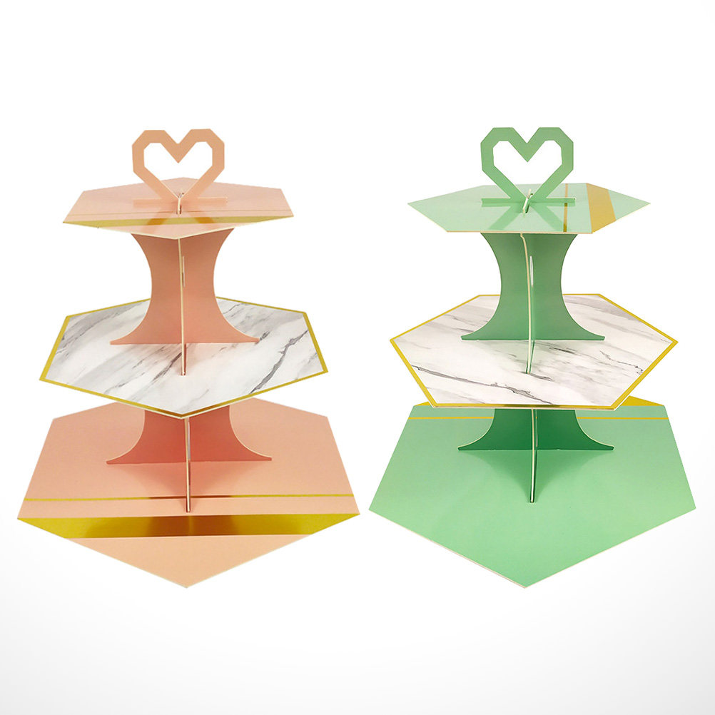 2Pcs 대리석 패턴 종이 케이크 스탠드 3단 육각형  - Cupcake Stand Tier 리뷰 및 가격