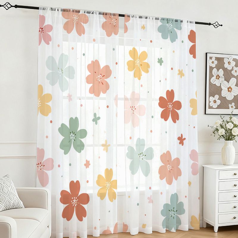 2PCS 디지털 인쇄 시스루 커튼, 화려한 네잎 클로버 - Flower Wall Panel 리뷰 및 가격