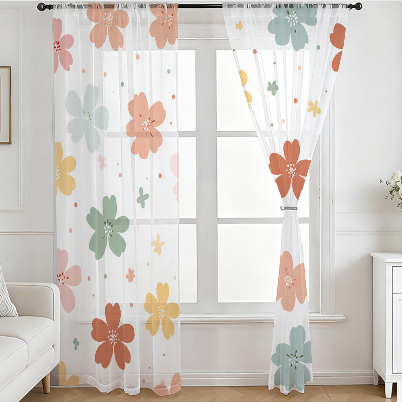 2PCS 디지털 인쇄 시스루 커튼, 화려한 네잎 클로버 - Flower Wall Panel 리뷰 및 가격