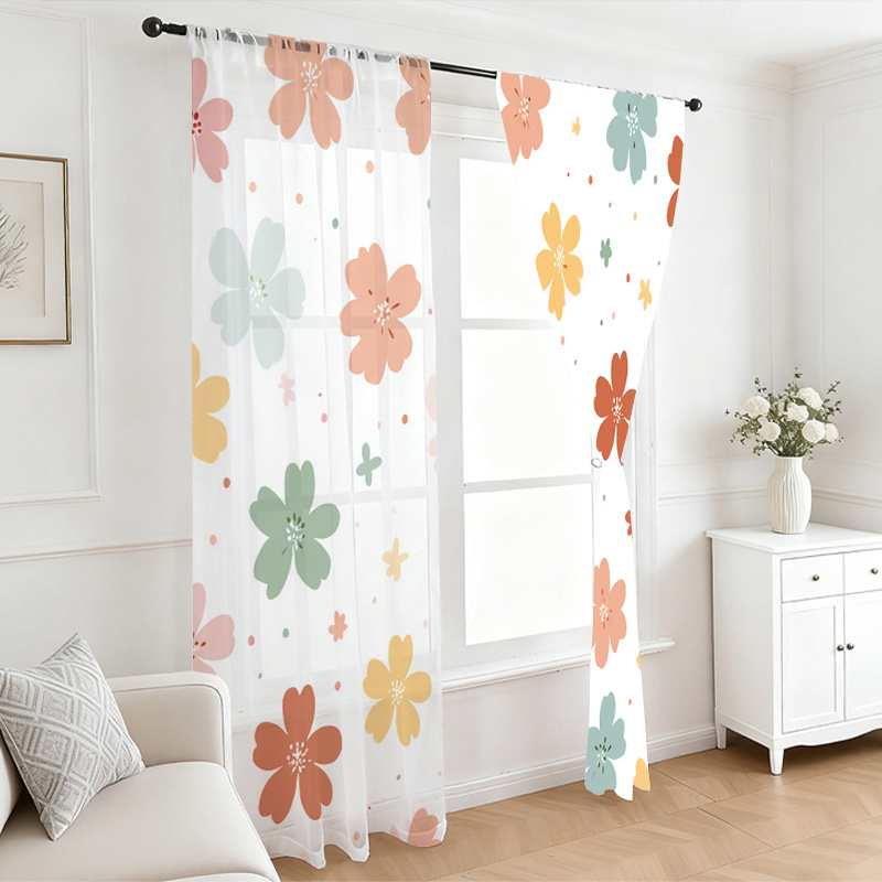 2PCS 디지털 인쇄 시스루 커튼, 화려한 네잎 클로버 - Flower Wall Panel 리뷰 및 가격