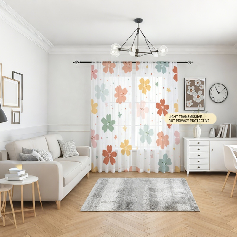 2PCS 디지털 인쇄 시스루 커튼, 화려한 네잎 클로버 - Flower Wall Panel 리뷰 및 가격